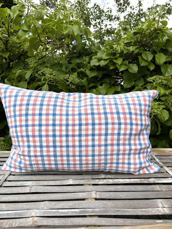 Linge Particulier Putetrekk Coral Blue Gingham 40x60