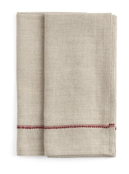 Linserviett med rødt broderi 2pk