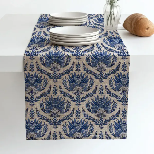 Løper French Block Print Blue 40x120