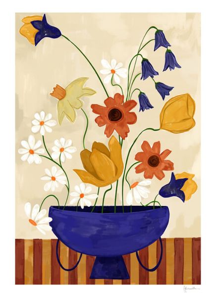 TPC Frankie Penwill, Colourful Bunch in Blue Vase 30x40 cm