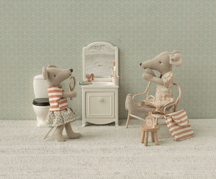 Maileg Toothbrush set in bag Mouse Coral stripe