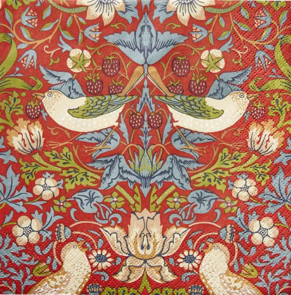 Servietter Morris Strawberry Thief red kaffe