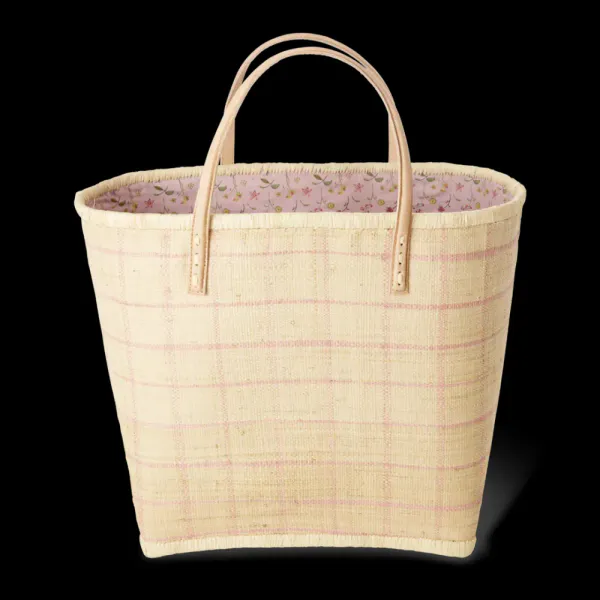 Rice Raffiaveske rosa ruter