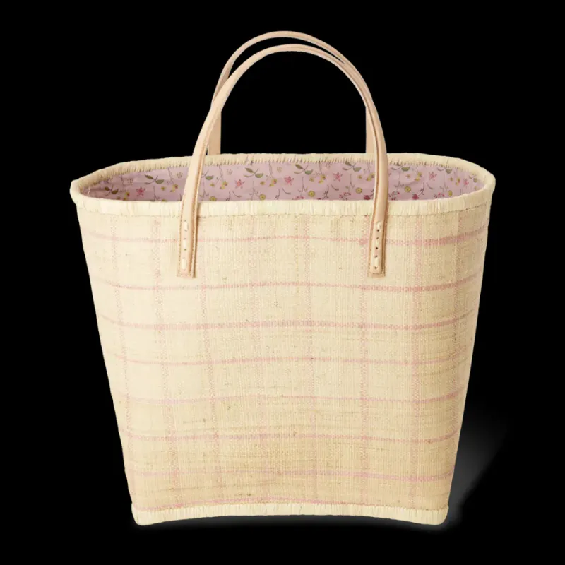 Rice Raffiaveske rosa ruter